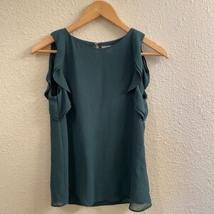 Teal Chiffon Sleeveless Blouse Ruffle Detail Minimalist Chic Workwear Flowy Chic